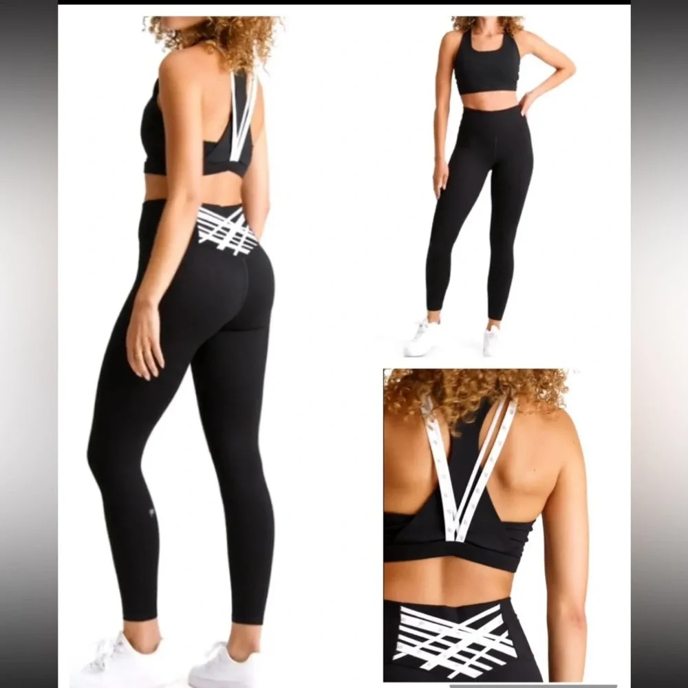 FABLETICS-Boost PowerHold High-Rise 7/8 Legging & Sports Bra Set M Black /Silver - Picture 1 of 5